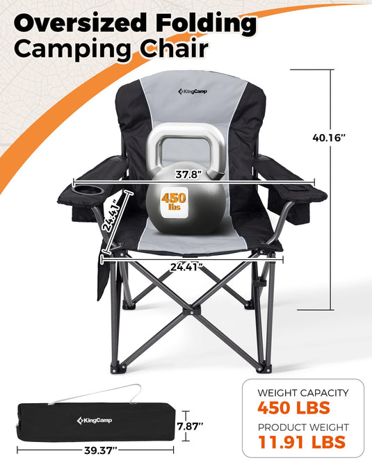 KingCamp JUNIPER C10 Oversized Folding Chair with Adjustable Lumbar Support Black