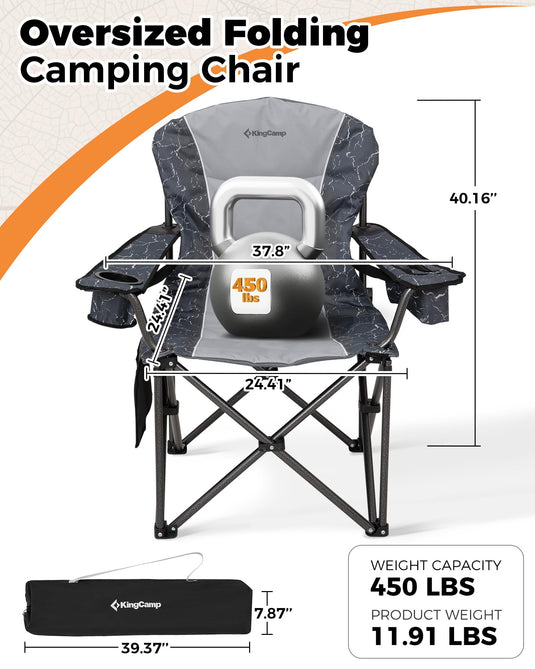KingCamp JUNIPER C10 Oversized Folding Chair with Adjustable Lumbar Support Grey