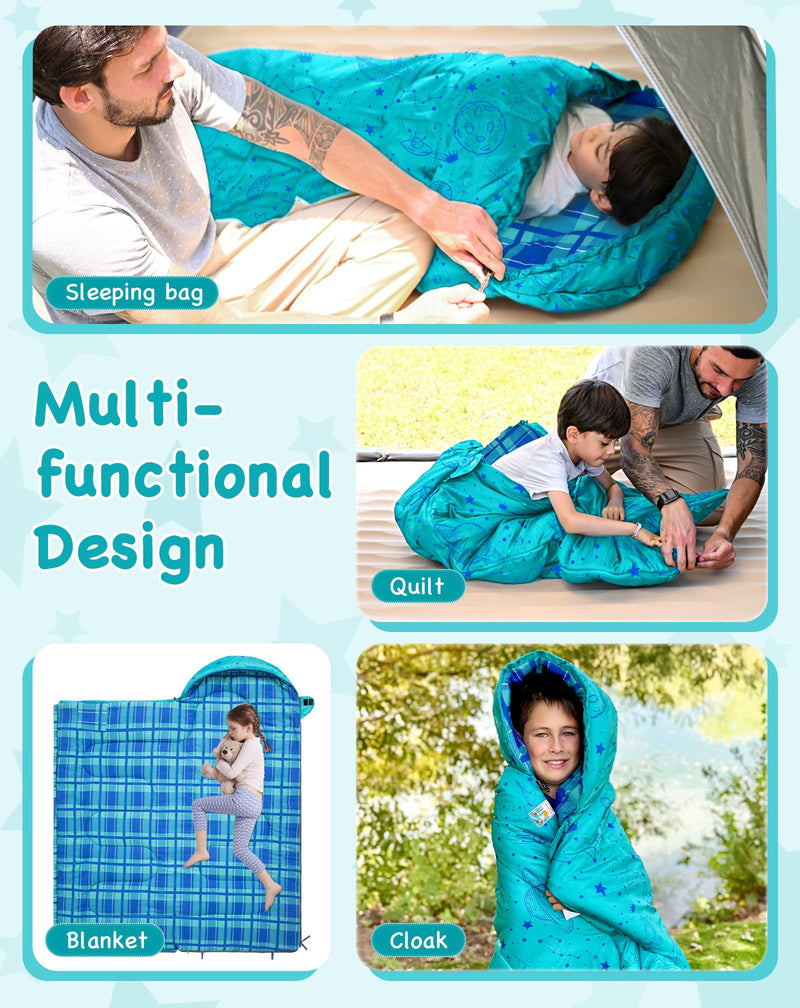 Load image into Gallery viewer, KingCamp Kids Sleeping Bag Children 3-4 Season Winter Flannel Liner Cotton Warm Lightweight Single for Camping Hiking Backpacking Outdoor with Compression Sack for Girls Boys
