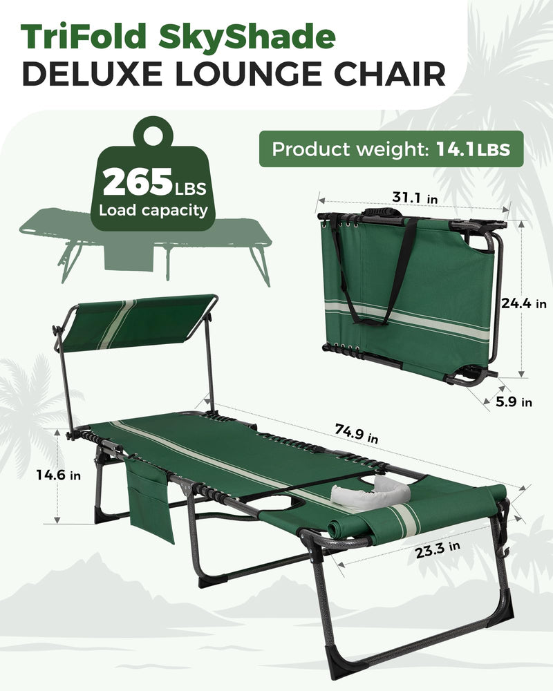 Load image into Gallery viewer, KingCamp 3-Fold SkyShade Backpack Chaise Lounge with 360° Rotatable Canopy Shade
