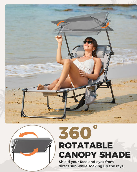 KingCamp MAGNOLIA B10 PLUS Backpack Chaise Lounge with 360° Rotatable Canopy Shade