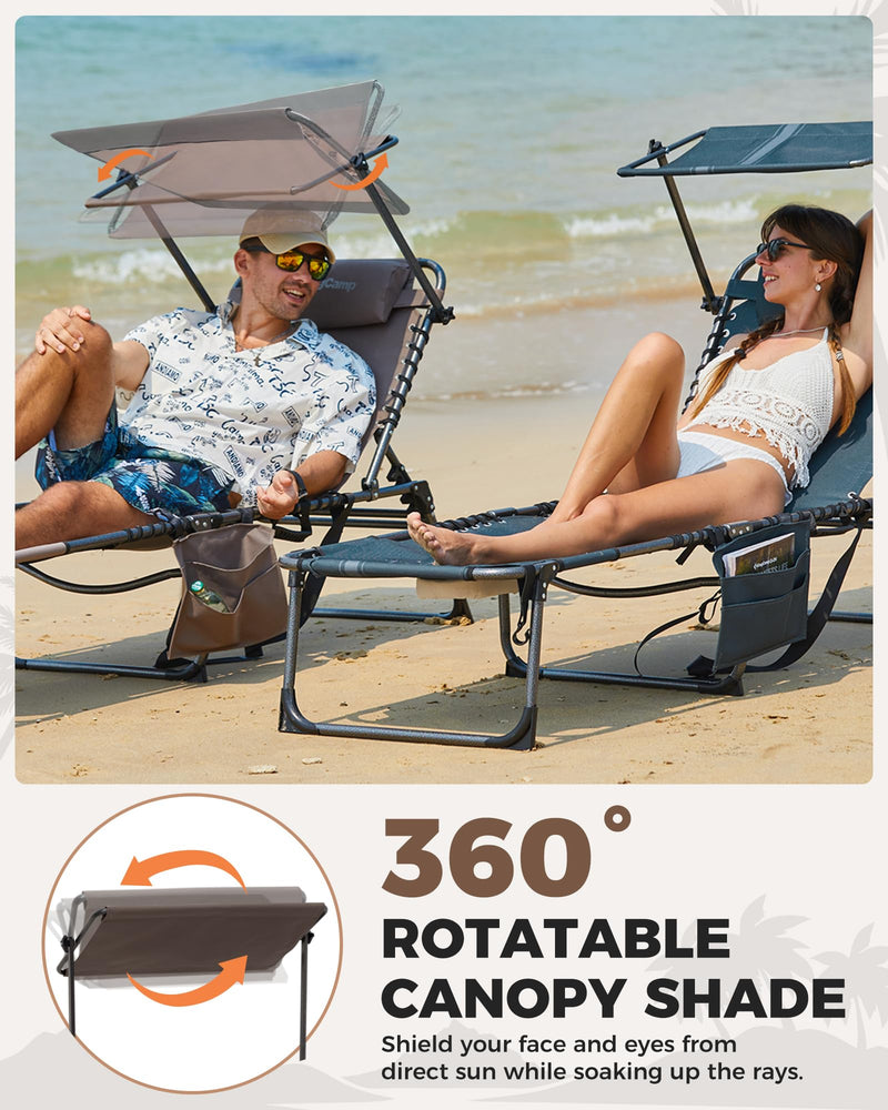 Load image into Gallery viewer, KingCamp MAGNOLIA B10 PLUS Backpack Chaise Lounge with 360° Rotatable Canopy Shade
