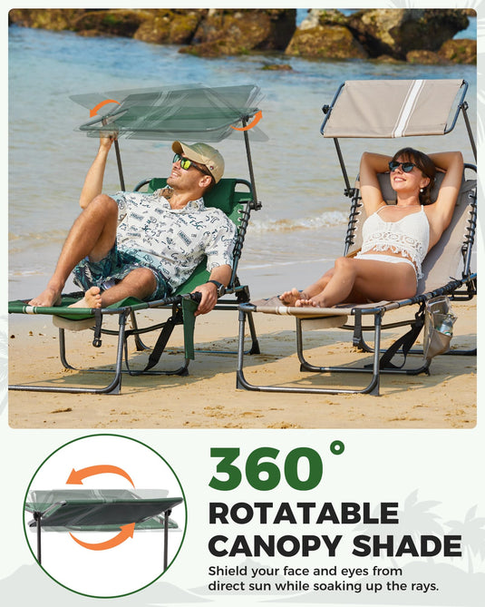 KingCamp MAGNOLIA B10 PLUS Backpack Chaise Lounge with 360° Rotatable Canopy Shade
