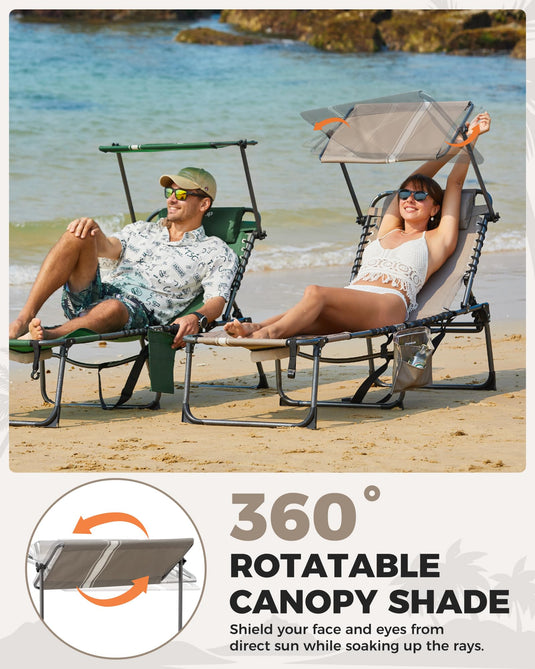 KingCamp MAGNOLIA B10 PLUS Backpack Chaise Lounge with 360° Rotatable Canopy Shade