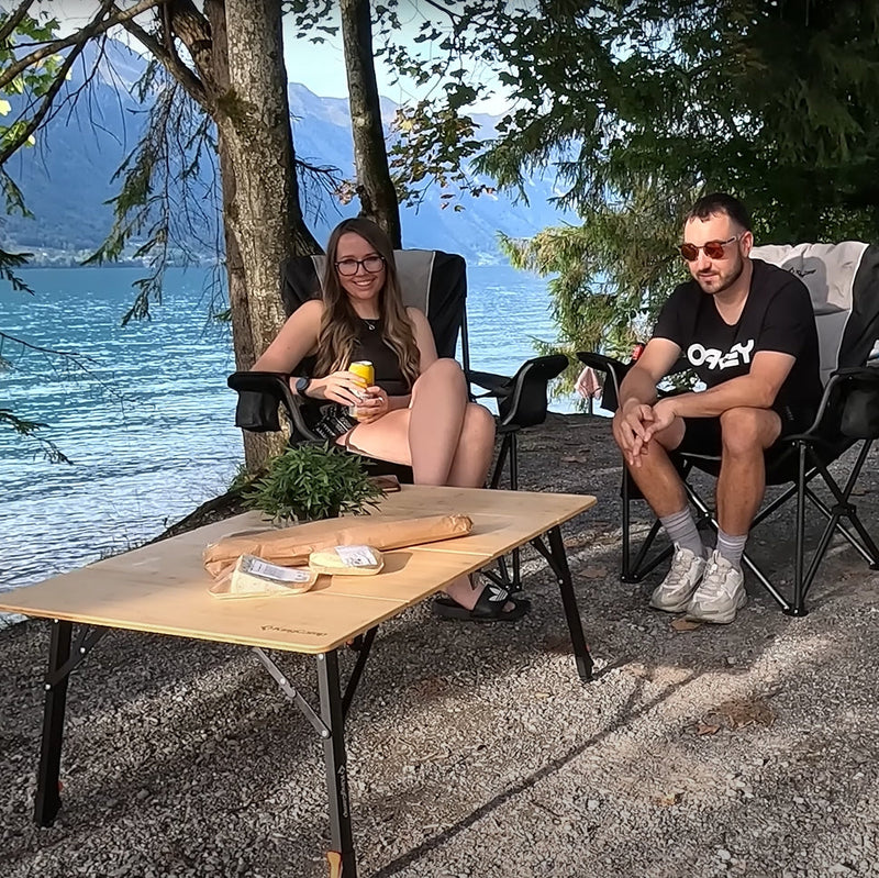 Load image into Gallery viewer, KingCamp Outdoor Comfort Bundle: Bamboo Folding Table &amp; Oversized Camping Chair with Lumbar Support
