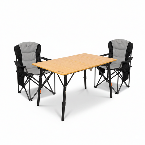 KingCamp Outdoor Comfort Bundle: Bamboo Folding Table & Oversized Camping Chair with Lumbar Support