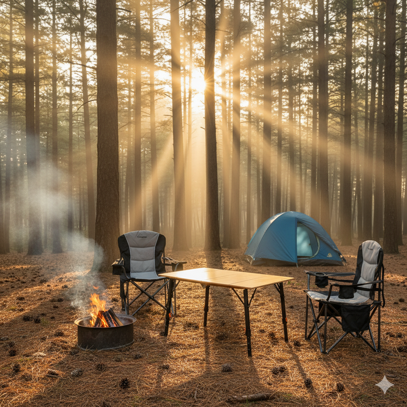 Load image into Gallery viewer, KingCamp Outdoor Comfort Bundle: Bamboo Folding Table &amp; Oversized Camping Chair with Lumbar Support
