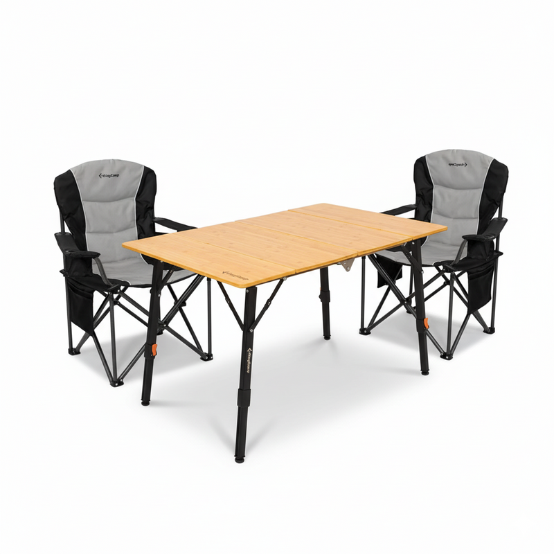 Load image into Gallery viewer, KingCamp Outdoor Comfort Bundle: Bamboo Folding Table &amp; Oversized Camping Chair with Lumbar Support
