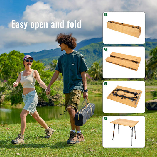KingCamp Outdoor Comfort Bundle: Bamboo Folding Table & Oversized Camping Chair with Lumbar Support