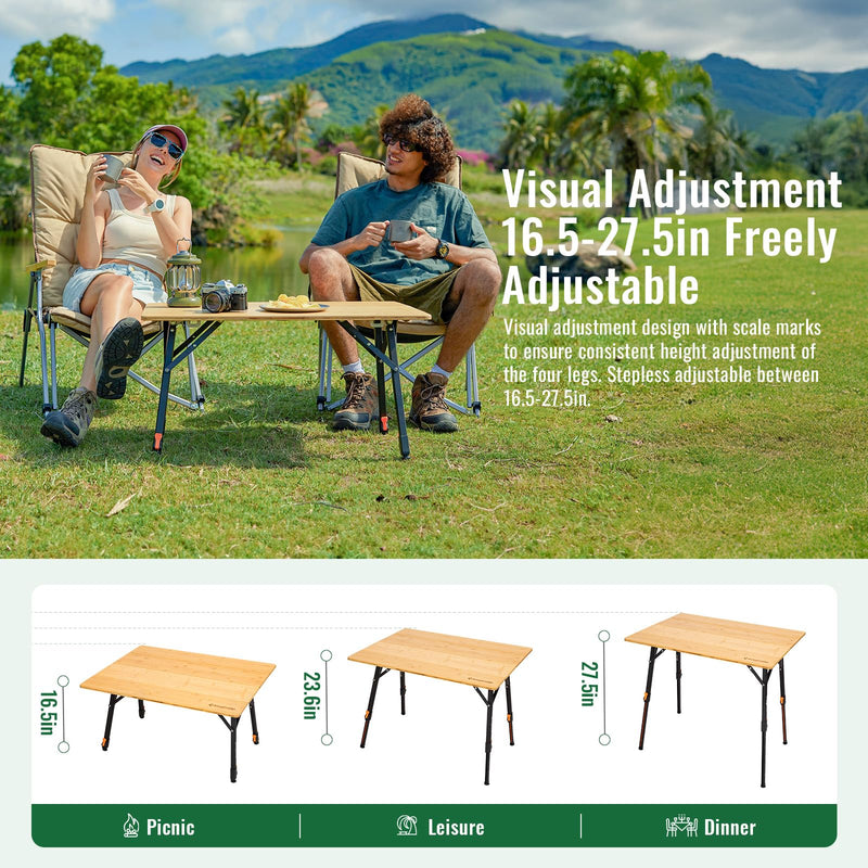 Load image into Gallery viewer, KingCamp Outdoor Comfort Bundle: Bamboo Folding Table &amp; Oversized Camping Chair with Lumbar Support
