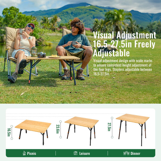 KingCamp Outdoor Comfort Bundle: Bamboo Folding Table & Oversized Camping Chair with Lumbar Support