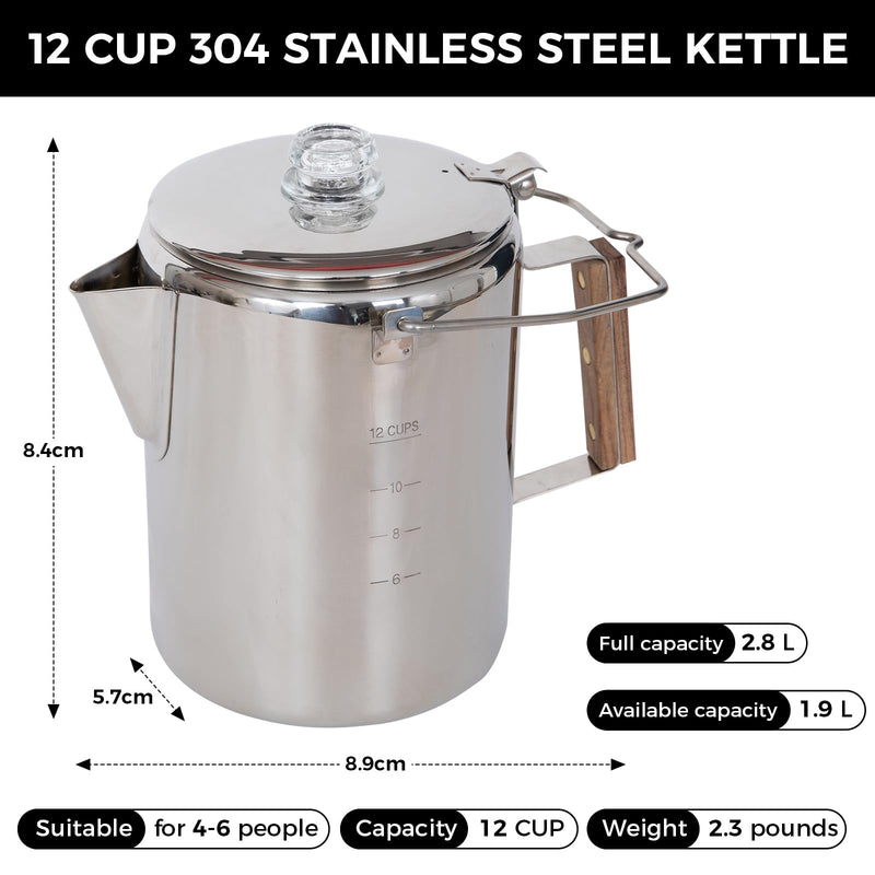 Load image into Gallery viewer, KingCamp Percolator Coffee Pot - 9 Cup &amp; 12 Cup 304 Stainless Steel Campfire Coffee Maker for Outdoor Camping, RV &amp; Backpacking
