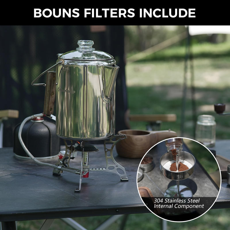 Load image into Gallery viewer, KingCamp Percolator Coffee Pot - 9 Cup &amp; 12 Cup 304 Stainless Steel Campfire Coffee Maker for Outdoor Camping, RV &amp; Backpacking
