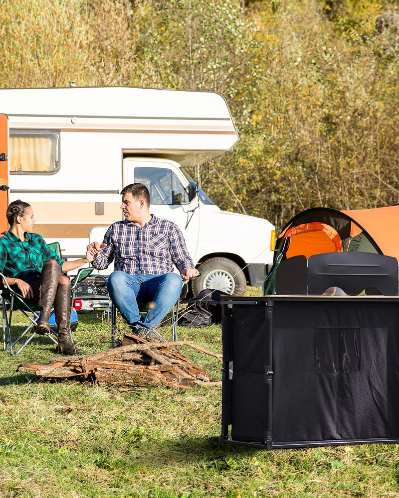 Load image into Gallery viewer, KingCamp Portable Camp Kitchen Table – Bamboo Top Grill Station with Windshield
