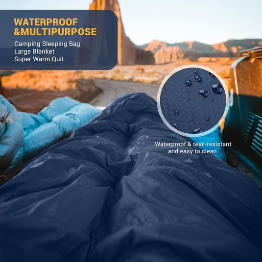 KingCamp Queen Size Double Sleeping Bag for 2 Adults – XXL Flannel Camping Sleeping Bag with 2 Pillows, Waterproof & Lightweight, Converts to Two Singles, Perfect for Couples, Family Camping, Hiking (44°F Comfort Rating)