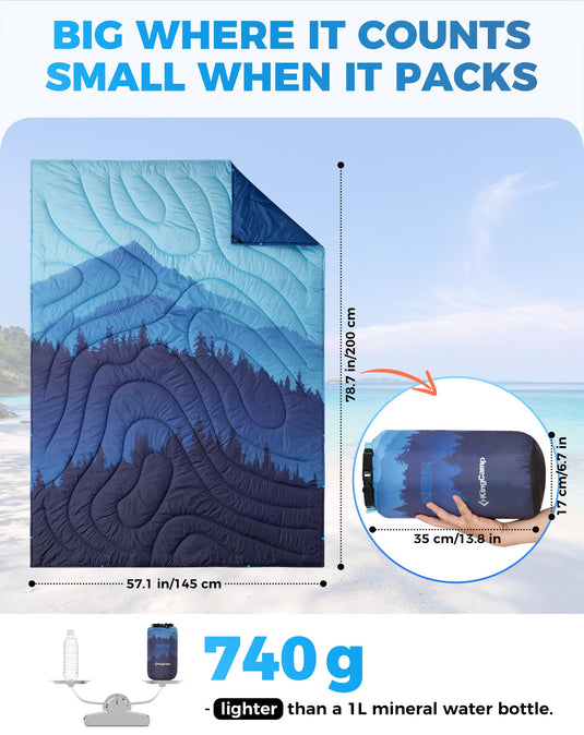 KingCamp SMART 150 XL Ultralight Camping Blanket – Packable, Wearable & Water-Repellent for Outdoor & Stadium Use