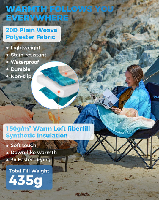 KingCamp SMART 150 XL Ultralight Camping Blanket – Packable, Wearable & Water-Repellent for Outdoor & Stadium Use