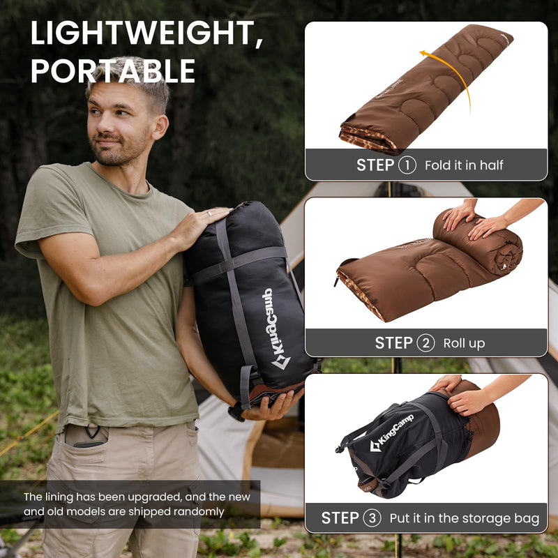 Load image into Gallery viewer, KingCamp SNOWFLAKE 400 Versatile All-Season Sleeping Bag – Wide, Convertible to Double, Flannel Lined for Camping, Hiking, and Outdoor Adventures
