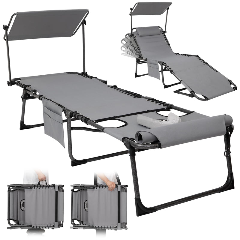 Load image into Gallery viewer, KingCamp Tri-Fold Backpack Chaise Lounge with 360° Rotatable Canopy Shade
