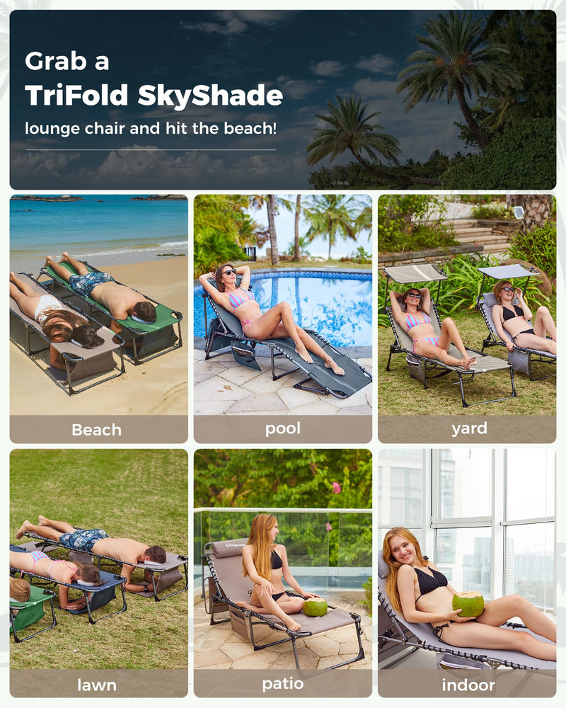 Load image into Gallery viewer, KingCamp Tri-Fold Backpack Chaise Lounge with 360° Rotatable Canopy Shade
