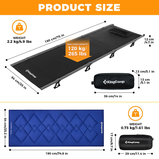 KingCamp Ultralight Folding Camping Cots with Mattress Pad