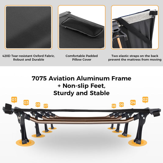 KingCamp Ultralight Folding Camping Cots with Mattress Pad