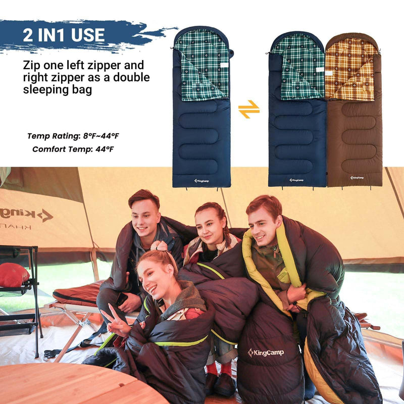 Load image into Gallery viewer, KingCamp Versatile All-Season Sleeping Bag for Adults – 300g Insulated, Waterproof &amp; Extra Wide, Converts to Double with Zipper Link System for Camping, Hiking, Backpacking
