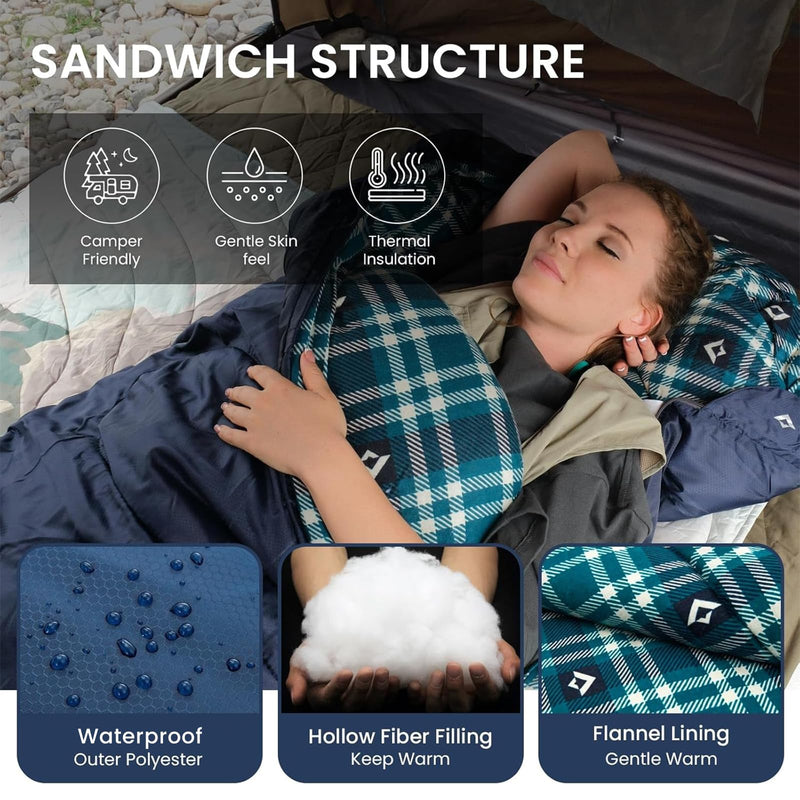 Load image into Gallery viewer, KingCamp Versatile All-Season Sleeping Bag for Adults – 300g Insulated, Waterproof &amp; Extra Wide, Converts to Double with Zipper Link System for Camping, Hiking, Backpacking
