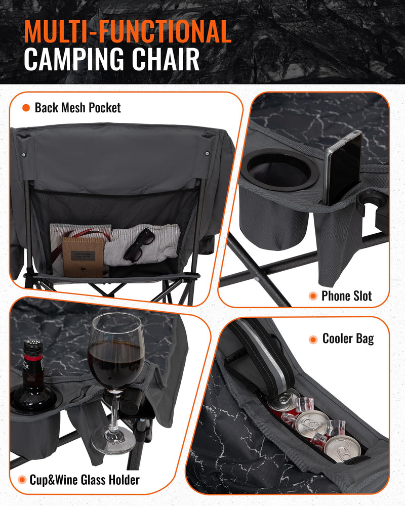 Load image into Gallery viewer, KingCamp CANNA C10 PLUS Oversized Padded Camping Chair Lava Grey with Back Mesh Pocket and Cooler Bag
