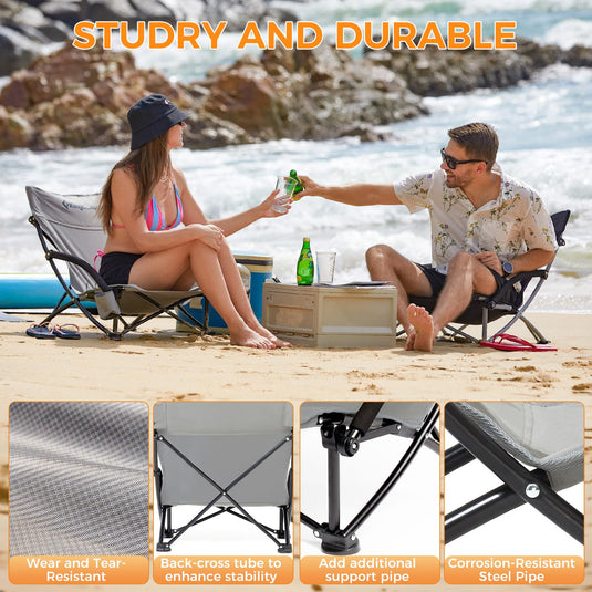 KingCamp Low Back Lightweight Strong Stable Folding Beach Chair 2-piece Set
