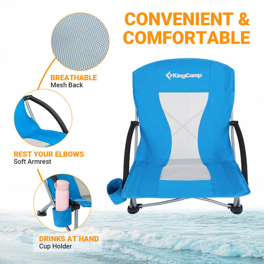 KingCamp Low Back Beach Lightweight Folding Beach Chair Ergonomic Design