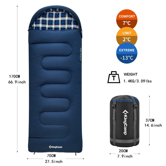 KingCamp CLOUDY 300S Kids Sleeping Bag-Envelope With Hood Flannel Fabric