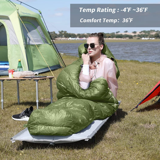 KingCamp Lightweight Down Sleeping Bag-Envelope With Mummy Hood Wide and Large