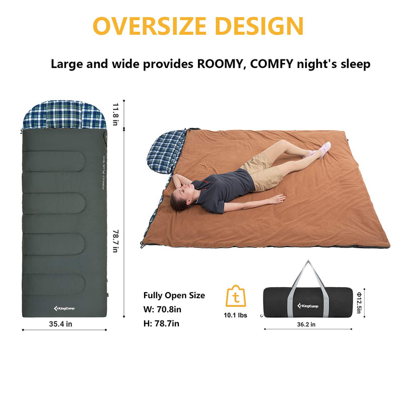 Load image into Gallery viewer, KingCamp FOREST PLUS 500 3 in 1 Flannel Sleeping Bag Oversized Design
