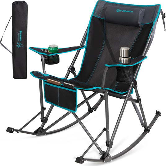 FUNDANGO Portable Rocking Camp Chair with Pillow, Cup Holder