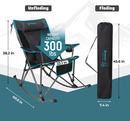 FUNDANGO Portable Rocking Camp Chair with Pillow, Cup Holder