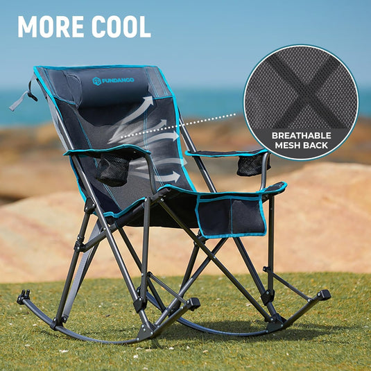 FUNDANGO Portable Rocking Camp Chair with Pillow, Cup Holder