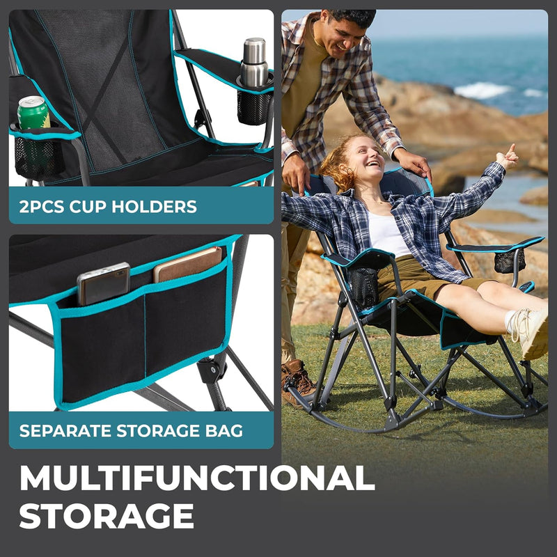 Load image into Gallery viewer, FUNDANGO Portable Rocking Camp Chair with Pillow, Cup Holder
