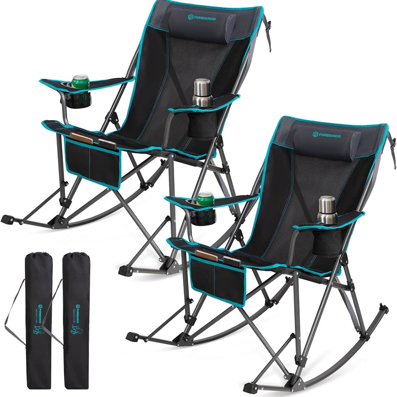 Load image into Gallery viewer, FUNDANGO Outdoor Relaxation Bundle: Rocking Chair + Oversized Camp Stool for Ultimate Comfort
