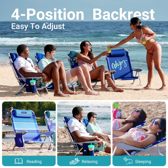 WEJOY Adjustable Beach Chair with Cup Holder and Padded Headrest
