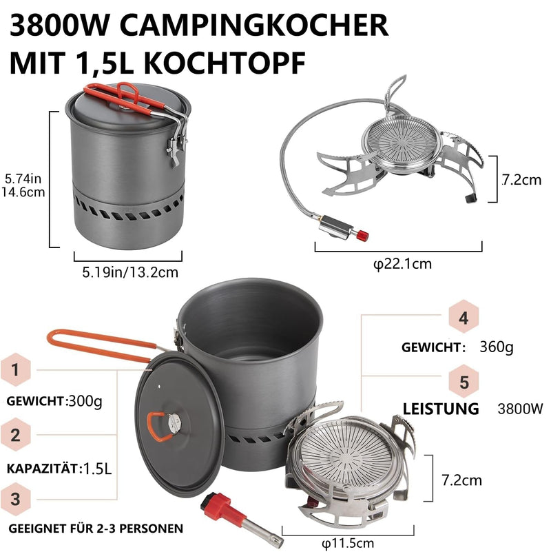 Load image into Gallery viewer, BULIN Camping Cooking Pot with Heat Exchanger 1.5L &amp; Burner Camping Gas Stove
