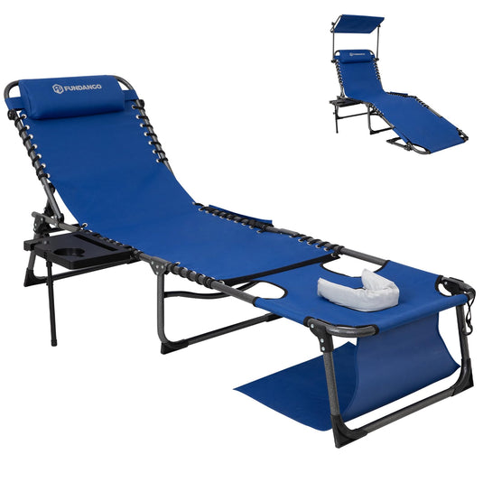 FUNDANGO 4-in-1 Adjustable Tanning Lounge Chair for Pool, Beach, Patio Blue
