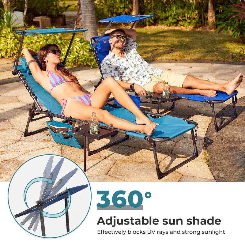 Load image into Gallery viewer, FUNDANGO 5 Position Adjustable Recline Tanning Lounge Chair with 360 Adjustable Sun Shade

