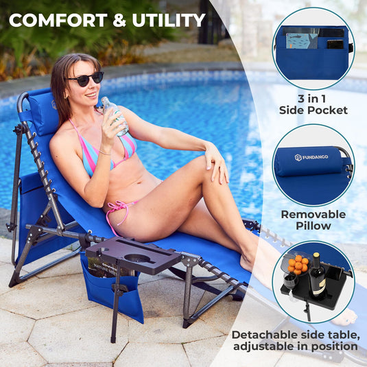 FUNDANGO 5 Position Adjustable Recline Tanning Lounge Chair with Detachable Side table