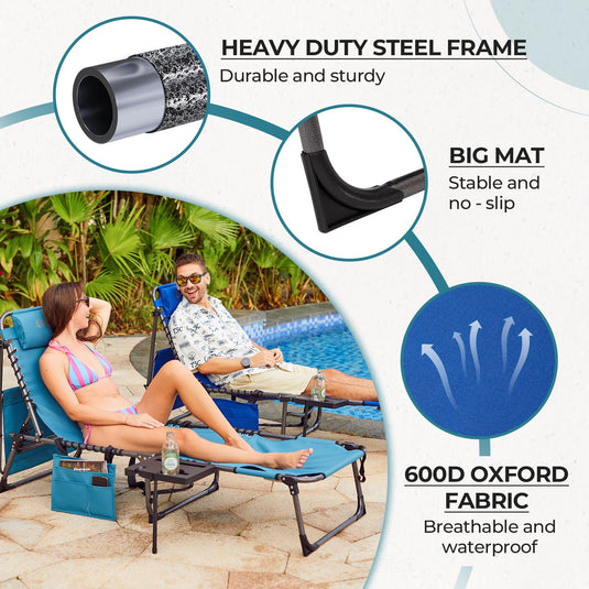 FUNDANGO 4-in-1 Adjustable Tanning Lounge Chair with Heavy Duty Steel Frame