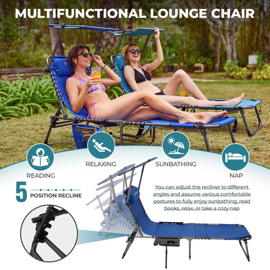 FUNDANGO 5 Position Adjustable Recline Tanning Lounge Chair