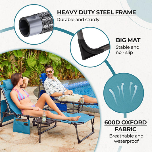 FUNDANGO 5 Position Adjustable Recline Tanning Lounge Chair with Heavy Duty Steel Frame