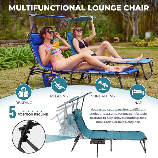 FUNDANGO 5 Position Adjustable Recline Tanning Lounge Chair with Detachable Side table
