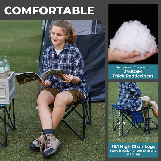 FUNDANGO Oversized Camping Stool – 18.1" Wide Padded Seat, 400lb Capacity, Portable Foldable Stool for Fishing, Travel & Outdoor