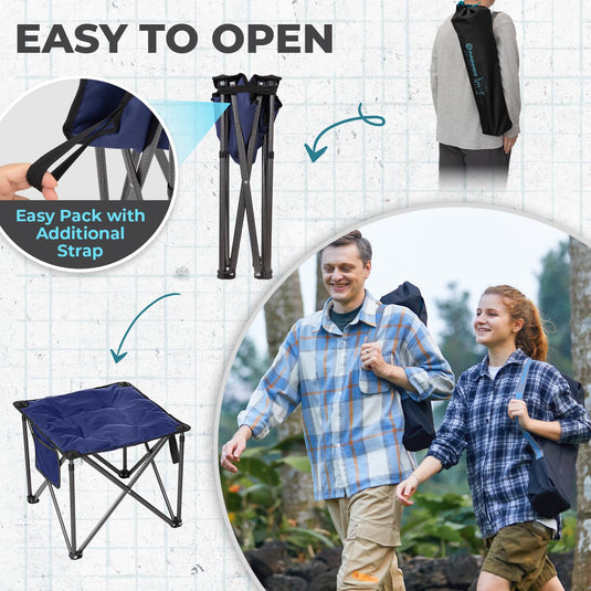 FUNDANGO Oversized Camping Stool – 18.1" Wide Padded Seat, 400lb Capacity, Portable Foldable Stool for Fishing, Travel & Outdoor